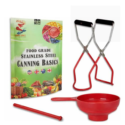 Supa Ant Canning Supplies Starter Kit (Food Grade) - Canning Kits Set for Beginners - 3 Pcs. Including Wide Mouth Jar Funnel, Magnetic Lid Lifter, Stainless Steel Jar Lifter (Assembled in USA) Red - color: Red