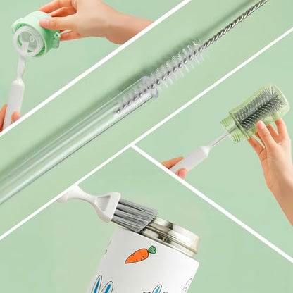 6-in-1 Bottle Brush Set with Holder – Multipurpose Cleaning Kit for Baby Bottles, Reusable Water Bottles, Straws, and Lids – BPA-Free, Compact Storage