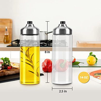 Aelga Olive Oil Dispenser Bottle - Glass Oil Dispenser - Dispenser Bottle for Kitchen with Stainless Steel Spout - color: Silver, style: 14OZ Set of 1