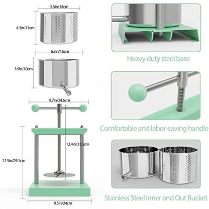 Cheese Tincture Herb Fruit Wine Manual Press with Reusable Filter Bags,Stainless Steel Barrels Press Machine for Juice, Vegetable,Wine,Olive Oil