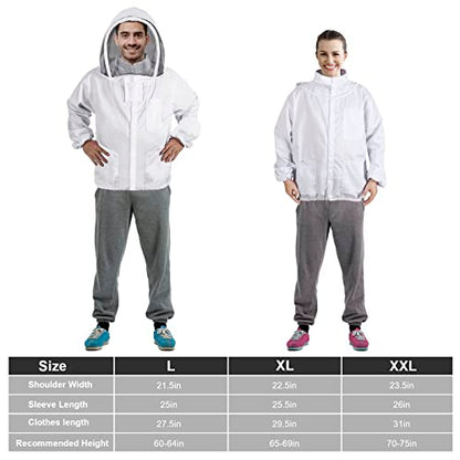 Beekeeping Jacket for Men Women,Polycotton Bee Jacket with Veil Hood,Beekeeper Jacket,Bee Keeper Suite Suitable for Professional Beekeepers and Beginners（XXL） - size: XX-Large