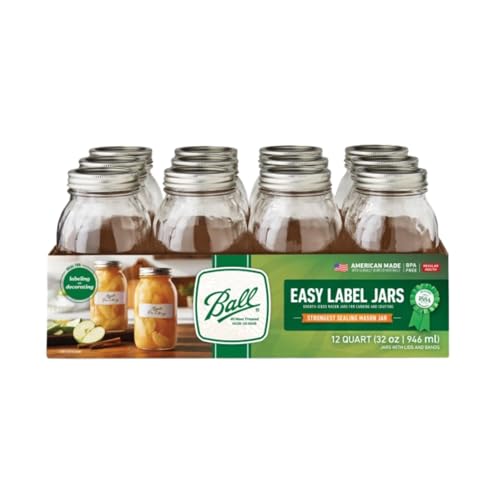 Ball Regular Mouth Easy Label Glass Mason Jars with Lids and Bands, Used for Canning, Pickling, Juice, Jam, Jelly, Quart Size 32 Ounce (Pack of 6) - size: 32 Ounce (Pack of 6)