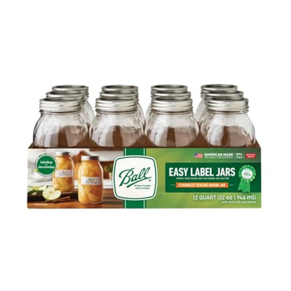 Ball Regular Mouth Easy Label Glass Mason Jars with Lids and Bands, Used for Canning, Pickling, Juice, Jam, Jelly, Quart Size 32 Ounce (Pack of 2) - size: 32 Ounce (Pack of 2)