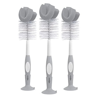 Dr. Brown's Reusable Sponge Baby Bottle Cleaning Brush Set with Suction Cup Stand, Scrubber and Nipple Cleaner, Gray, 3 Pack - color: Gray Bottle Brush, size: 3-Pack