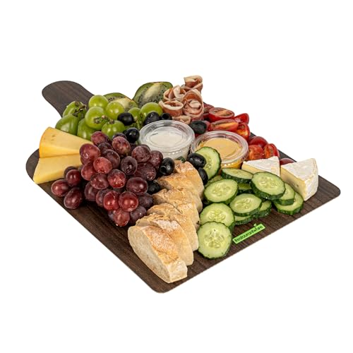 Cater Tek 15.8 x 9.8 Inch Charcuterie Boards, 10 Faux Wood Cheese Boards - WIth Handle, Stackable, Dark Paper Cardboard Charcuterie Boards, Disposable, For Serving At Catered Events - Restaurantware - color: Dark, size: 15 3/4"