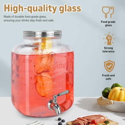 DD&HAPP Gallon Glass Drink Dispensers For Parties 2PACK.1.5Gallon Beverage Dispenser,Glass Drink Dispenser With Stand And Stainless Steel Spigot 100% Leakproof.Lemonade Dispenser With Ice Cylinder. - size: 1.5 Gallon Double With Stand