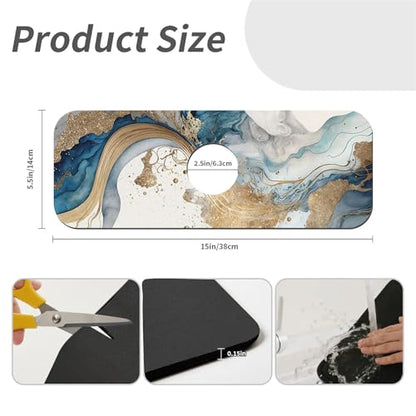 Kitchen Sink Splash Guard，Natural blue and gold marble Faucet Mat Sink Gadgets-Super Absorbent Fast Drying Mat Drip Catcher for Kitchen, Bathroom,Sink Mat, Dish Drying Mat, Bathroom(15" X 5.5" ) - color: Natural blue and gold marble