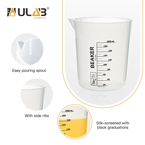 ULAB Scientific Stackable Graduated Plastic Beakers, Vol.2000ml(68oz), with Easy-to-Read Printings in Black, UBP1015 - style: Vol.2000ml with black printings