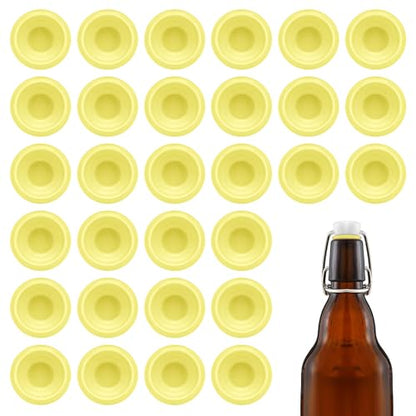 30Pcs Dopamine color Silicone Gaskets Washers Seals for Cap Swing Flip Top Bottle for Home Brew Beer Soda Bottle Sealing(flat,full cover) (Lemon Yellow) - color: Lemon Yellow