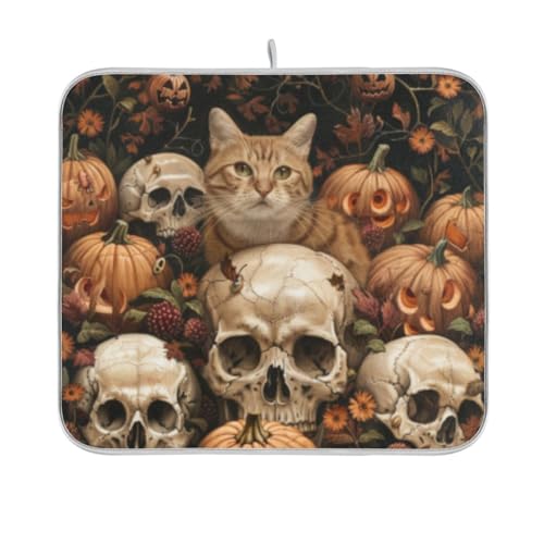 Halloween Cat Pumpkin Skull Dish Drying Mat for Kitchen Counter Microfiber Absorbent Dish Drainer Rack Mat Small Kitchen Drying Mat Heat Resistant Drying Pad for Counter 18x16 - color: Blue whale sharks coral sea, size: 16x18in