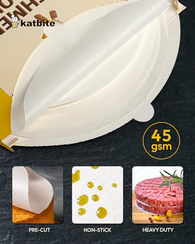 Katbite 12 Inch 200Pcs Parchment Paper Rounds, Round Baking Sheets Paper for Patty Separating, Freezing, Springform Cake Tin, Toaster Oven, Tortilla Press - size: 12inch-200