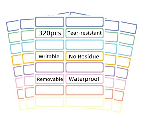 Removable Waterproof Labels 320 pcs for Daycare, Kitchen, Office, Home Organization Projects. Colored Border Labels - size: Colored Border Labels 320pcs