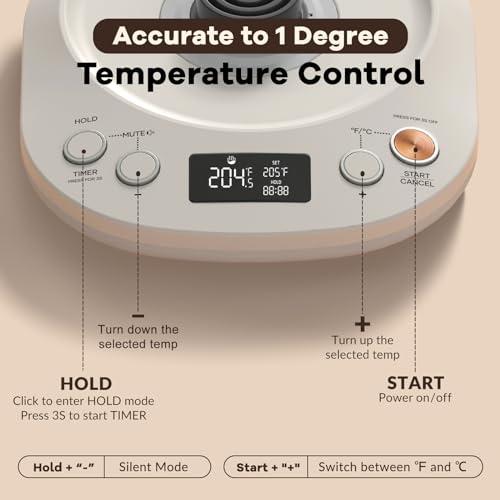 Mecity Electric Gooseneck Kettle With Keep Warm Function & LCD Display Automatic Shut Off Coffee Kettle Temperature Control Pour Over Kettle 1200 Watt, 0.8L, 120V, Off White - color: Milk White
