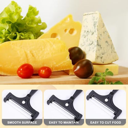 Gosknor 6pcs Cheese Slicer Kit, Stainless Steel Wire Cheese Cutter with 4 Extra Wires & Wrench Slicer Handheld Butter Cutter Food for Block Butter (Black) - color: Black