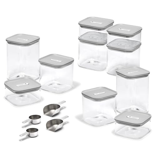 Caraway 26-Piece Ultimate Airtight Glass Food Storage Containers with Lids, Scoops, Measuring Cups and Organizers - Non-Toxic BPA-Free Stackable Space-Saving Containers for Pantry - Grey - color: Grey, size: 26-Piece Set