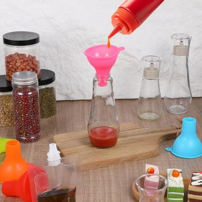 6 Pcs Silicone Kitchen Funnel Set, Wide Mouth Funnel Flexible Canning Silicone Funnels for Filling Bottles Oil Water Home Restaurant Jars Cans, 3.2 x 1 Inch (Multi Color)