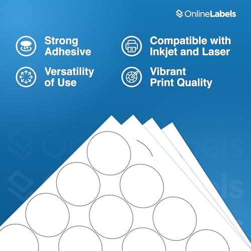 2 Inch Round Labels - Permanent, White Matte - Candle, Lid, Product, Favor Labels - Pack of 200 Circle Stickers, 10 Sheets - Inkjet/Laser Printers - Online Labels - size: 10 Sheet Pack