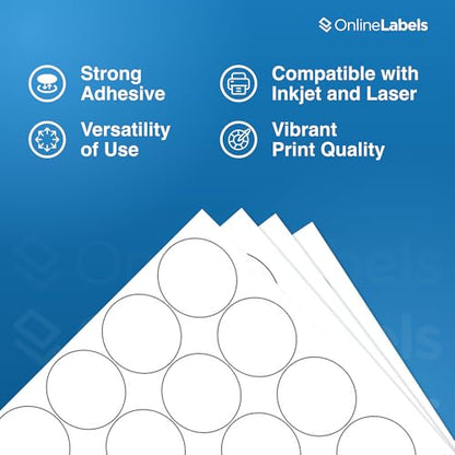 2 Inch Round Labels - Permanent, White Matte - Candle, Lid, Product, Favor Labels - Pack of 200 Circle Stickers, 10 Sheets - Inkjet/Laser Printers - Online Labels - size: 10 Sheet Pack