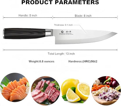 imarku Chef Knife 8-Inch Pro Japanese Kitchen Knife High-Carbon Stainless Steel Paring Knife Ergonomic Handle Rasor Sharp Single-Bevel Edge Gift for Men - color: Classic Black