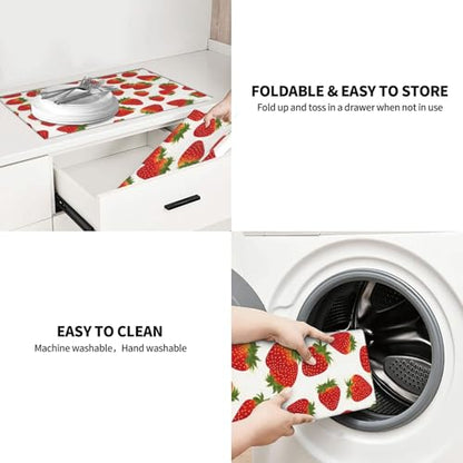 Cute Strawberry Dish Drying Mat For Kitchen Counter, Super Absorbent Microfiber Dish Drying Pad, Kitchen Gadgets For Easy Clean Multi-Use Large 18"x24" - color: Cute Strawberry