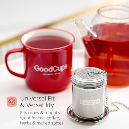 Stainless Steel Tea Infuser for Loose Leaf Tea, Medium (2.05” Diameter x 2.95” Height) – Extra Fine Mesh Strainer with Chain Hook & Lid, Reusable Tea Steeper for Mugs, Cups & Teapots - size: Medium