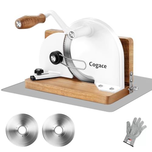Foldable Manual Bread Slicer with Dual German RSG Blades, Homemade & Sourdough Bread, Adjustable Thickness & Scale, Hand Crank Cutter, Durable Aluminum Alloy Body & Acacia Wood Base
