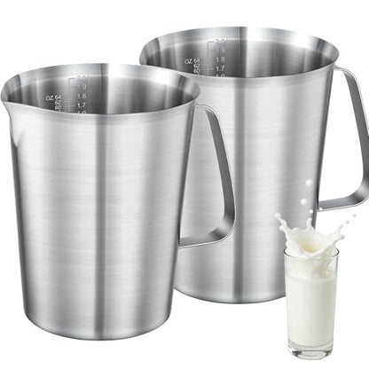 Stainless Steel Measuring Cups 2-Pack, Unbreakable Metal Measuring Cup Set with Easy-Read OZ/ML Marks & Secure Grip Handle, Ideal for Kitchen, Baking, Bar, Party & Pet Food (64 oz+64 oz) - size: 64 oz+64 oz