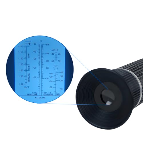 4-in-1 Antifreeze Coolant Refractometer,（Copper ）CNC Machine coolant Refractometer for Diesel Exhaust Fluid,Automobile Antifreeze System, Battery Acid and Windshield Washer Fluid