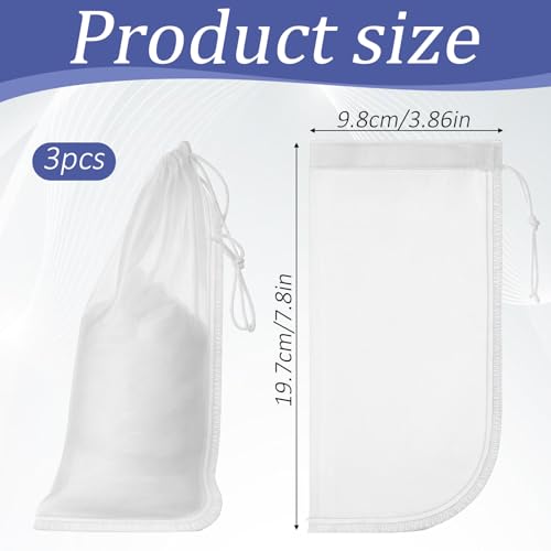 3 Pack Filter Media Bag, 180μm Aquarium Mesh Bag | 7.8x3.86in Reusable Extra Fine Mesh Filter Bags with Drawstring for Activated Carbon and Fine Resins
