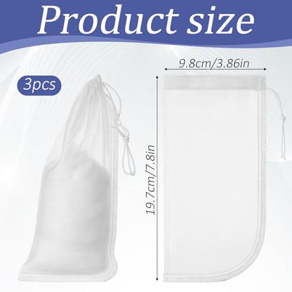 3 Pack Filter Media Bag, 180μm Aquarium Mesh Bag | 7.8x3.86in Reusable Extra Fine Mesh Filter Bags with Drawstring for Activated Carbon and Fine Resins