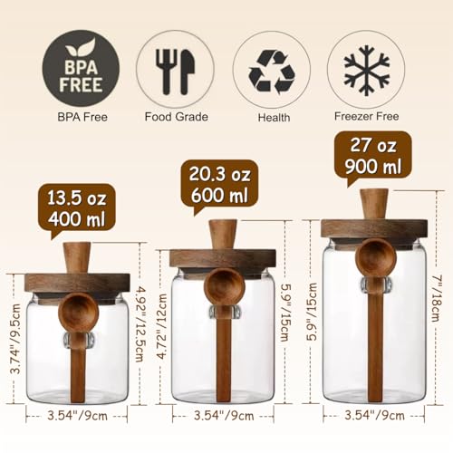 ANSQU Glass Jars with Wooden Lids and Spoons (13.5oz/20.3oz/27oz), Set of 3 Glass Food Storage Containers Coffee Jar Coffee Grounds Container, Glass Food Storage Canisters - size: 13.5oz/20.3oz/27oz-3pack (φ3.54")