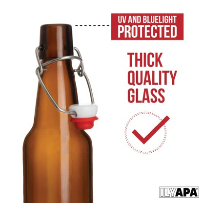 Ilyapa 16 oz Amber Flip Top Glass Beer Bottles for Home Brewing, Set of 12 - size: 12 pack
