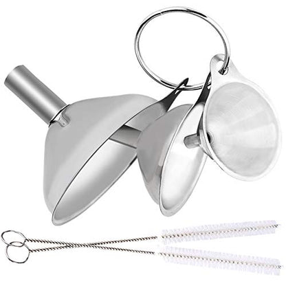 Metal Stainless Steel Funnel, Large Medium Small Funnel Set of 3, Food Grade Mini Funnels for Kitchen Use Filling Bottles Flask Cooking, 2 Brushes YLYL
