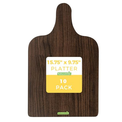 Cater Tek 15.8 x 9.8 Inch Charcuterie Boards, 10 Faux Wood Cheese Boards - WIth Handle, Stackable, Dark Paper Cardboard Charcuterie Boards, Disposable, For Serving At Catered Events - Restaurantware - color: Dark, size: 15 3/4"