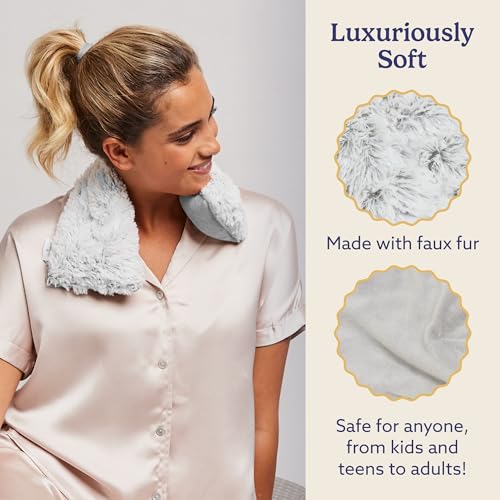 warmies Microwavable Neck & Shoulder Wrap - Weighted Neck Wrap - Microwavable Heat Pack for Shoulders - Chillable Heating Pad with Lavender for Aches & Pain - Marshmallow Gray, 19 x 5 x 3 in, 2 lb - color: Marshmallow Gray