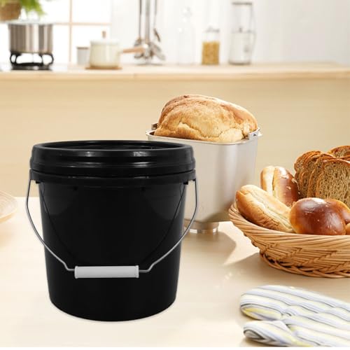 Ipetboom 5l Heavy Duty Sealed Plastic Bucket with Lid and Handle, Black Thickened Food-Grade Storage Pail for Kitchen, Cleaning, Camping, and Household Use