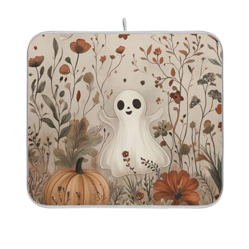 Cute Halloween Retro Pumpkin Dish Drying Mat for Kitchen Counter Kitchen Drying Mat Dish Rack Mat Dish Drainer Pad Microfiber Absorbent Washable Drying Pad for Countertop 16 x 18 - color: Cute Halloween Retro Pumpkin, size: 16" x 18"