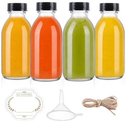 4 oz Small Glass bottles, 4 Pack Empty Clear Juice Glass Bottle with Cap for Homemade Vanilla Extract, Essential Oils, Potion, Syrup, Liquids, Christmas, Holiday Gift - color: Clear, size: 4 Pack
