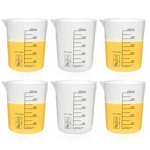 ULAB Scientific Stackable Graduated Plastic Beakers, 6pcs of Vol.250ml(8.45oz), with Easy-to-Read Printings in Black, UBP1024 - style: 6pcs of Vol.250ml with black printings
