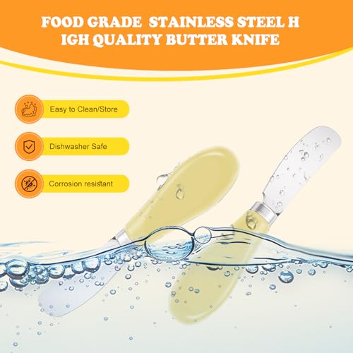 Butter Spreader Knife Set, 2-Pack Stainless Steel Cheese and Butter Knives with Ceramic Handle, Dishwasher Safe, for Soft & Hard Cheese, Jam, Cold Butter (light yellow) - color: light yellow