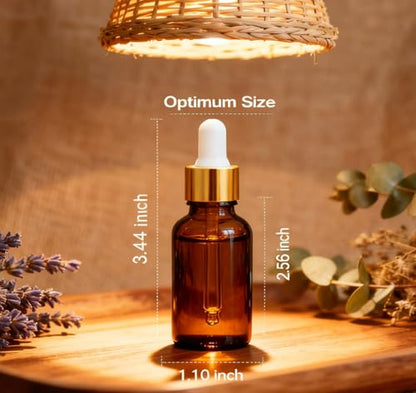 PrettyCare Glass Eye Dropper Bottles 24 Pack, 0.5oz (15ml) Small Amber Empty Thick Bottles with Leakproof Golden Caps - With Labels & Funnels for Storage, Travel, Essential Oils, Tinctures - color: 0.5oz Amber, style: 24 Pack