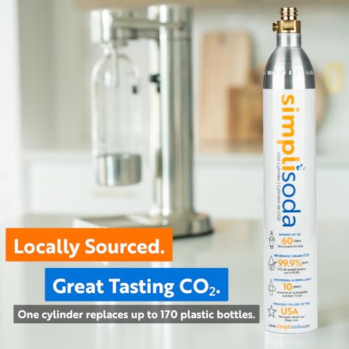 Simpli Soda 60L CO2 Canister Cylinders - Compatible w/Sodastream BLUE Screw-In Only, Ninja Thirsti, Philips, and More - Threaded Style Soda Streaming Machine CO2 Tanks Gas Refill, | 14.5 oz, Set of 2 - color: Screw-In Blue