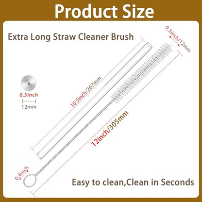 Straw Cleaner 12 Inch(10-Pack) for Reusable Straws | Straw Cleaner Brush Extra Long, Straw Brush Cleaner for Baby Bottle,Stanley Cup,Sippy Cup and Coffee Machine