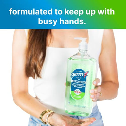 Germ-X Advanced Hand Sanitizer with Aloe and Vitamin E, 1 Liter (Pack of 4), Less Drying Moisturizing Gel, No Rinse Formula, Pump Bottle - size: 33.8 Fl Oz (Pack of 4)