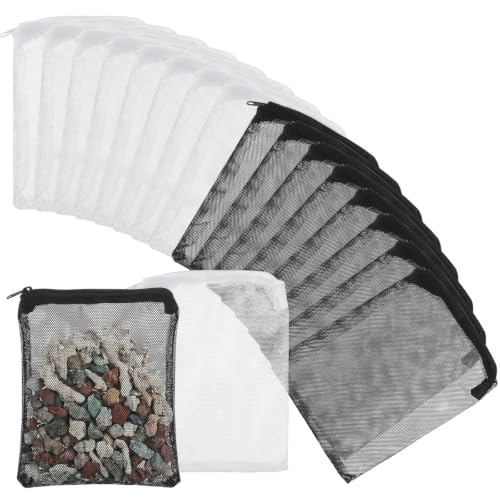 16 Pcs Aquarium Media Bag, Mesh Media Bags with Zipper for Fish Tank | 5.9x7.87 Inch/15x20cm Reusable Filter Bags, For Activated Carbon & Ceramic Rings, White and Black