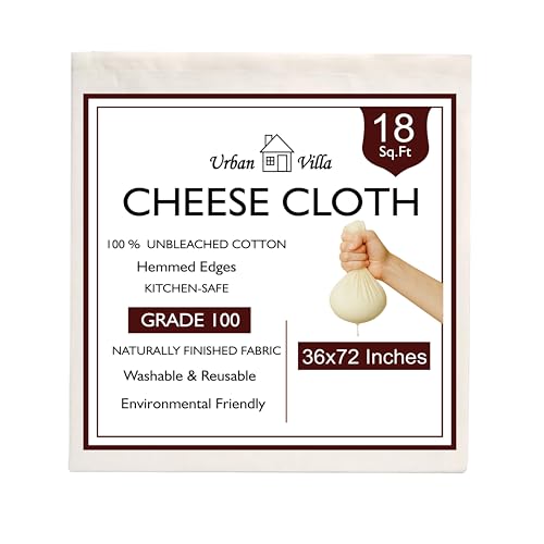 Urban Villa Grade 100 XL Cotton Cheese Cloth 72x36 Inch, Reusable with Finished Edges 100% Unbleached Cotton Cheese Cloth Fine Mesh Butter Muslin Cloth for Straining, Cheese Making, Cooking & Baking - color: Natural Beige, size: 72 x 36 inches / 1 piece