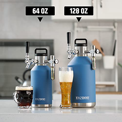 Razorri 64oz Stainless Steel Beer Growler, Double-Wall Vacuum Insulated Carbonated Keg with Professional Bar Tap and Pressurized CO2 Regulator, 0.5 Gallon, Ocean Blue - style: 64 OZ (0.5 Gal.)