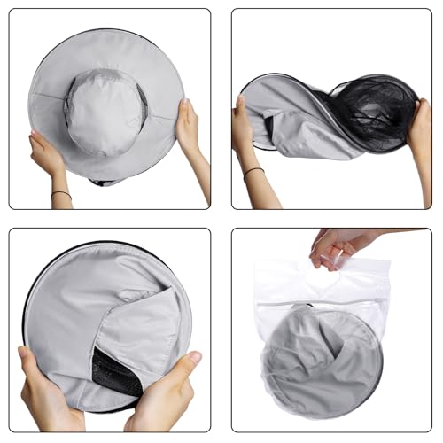 Sucrain Mosquito Head Net Hat Sun Hat Garden Bug Hat with Hidden Net Mesh for Outdoor Gardening Beekeeping - color: Grey
