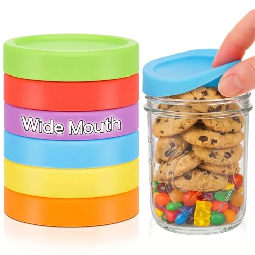 Teenyyou 6 Pcs Silicone Wide Mouth Lids Mason Jar Lids Thickened Leak Proof Lid for 86 mm All Wide Mouth Mason Jars, Reusable Large Canning Jar Caps Housewarming Gift (Classic) - color: Classic, size: 86 mm
