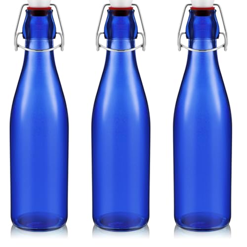 Teenyyou 3 Pcs Cobalt Blue Glass Bottle 500 ml / 16.9 oz Decorative Bottles Cobalt Blue Swing Top Glass Bottles with Airtight Lid for Centerpieces Garden Decor, Bottle Tree - color: Cobalt Blue, size: 16.9oz